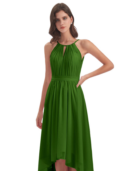 Oaklee Asymmetrical High Low Halter Chiffon Bridesmaid Dresses