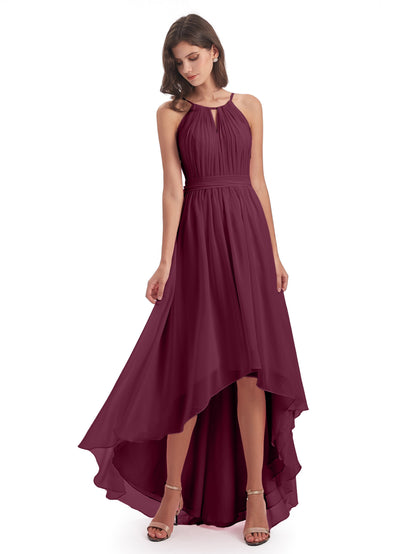 Oaklee Asymmetrical High Low Halter Chiffon Bridesmaid Dresses
