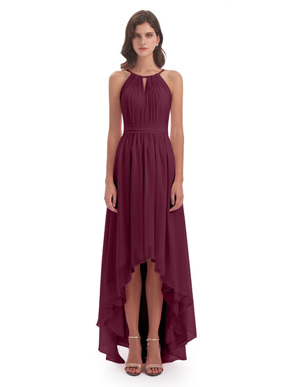 Oaklee Asymmetrical High Low Halter Chiffon Bridesmaid Dresses