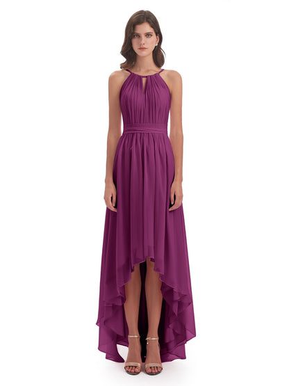 Oaklee Asymmetrical High Low Halter Chiffon Bridesmaid Dresses