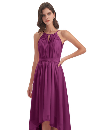 Oaklee Asymmetrical High Low Halter Chiffon Bridesmaid Dresses