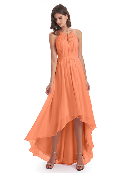 Oaklee Asymmetrical High Low Halter Chiffon Bridesmaid Dresses
