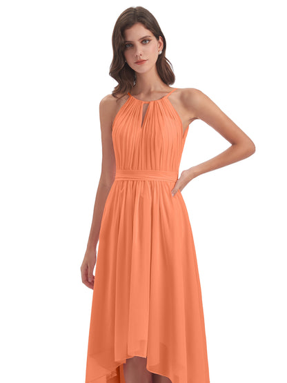 Oaklee Asymmetrical High Low Halter Chiffon Bridesmaid Dresses