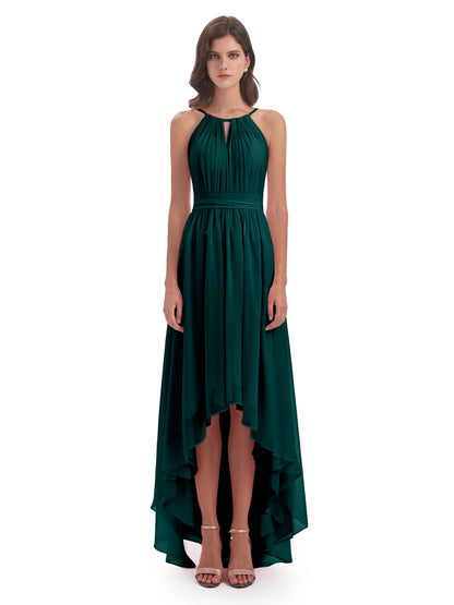 Oaklee Asymmetrical High Low Halter Chiffon Bridesmaid Dresses