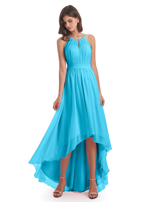 Oaklee Asymmetrical High Low Halter Chiffon Bridesmaid Dresses