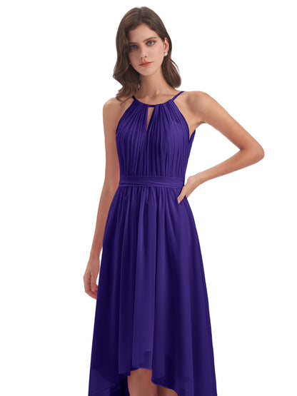 Oaklee Asymmetrical High Low Halter Chiffon Bridesmaid Dresses