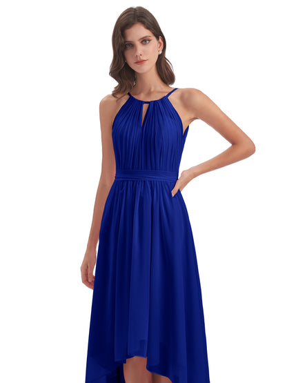 Oaklee Asymmetrical High Low Halter Chiffon Bridesmaid Dresses