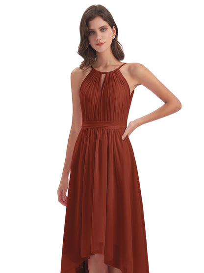 Oaklee Asymmetrical High Low Halter Chiffon Bridesmaid Dresses
