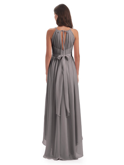 Oaklee Asymmetrical High Low Halter Chiffon Bridesmaid Dresses