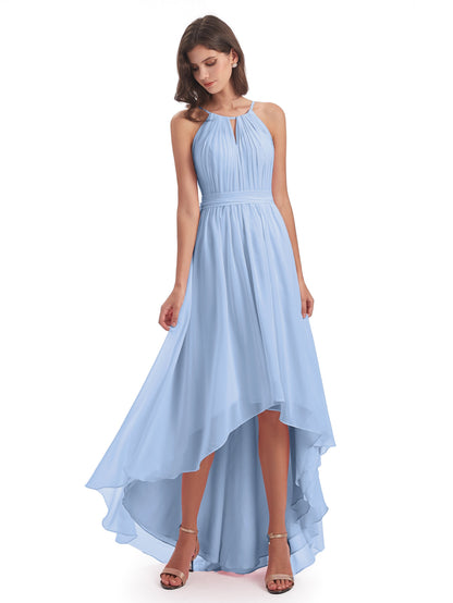 Oaklee Asymmetrical High Low Halter Chiffon Bridesmaid Dresses