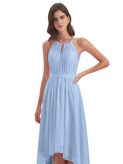 Oaklee Asymmetrical High Low Halter Chiffon Bridesmaid Dresses