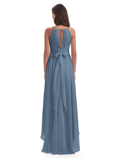 Oaklee Asymmetrical High Low Halter Chiffon Bridesmaid Dresses