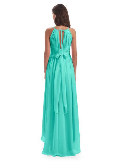 Oaklee Asymmetrical High Low Halter Chiffon Bridesmaid Dresses