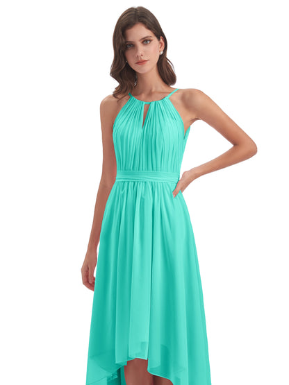Oaklee Asymmetrical High Low Halter Chiffon Bridesmaid Dresses