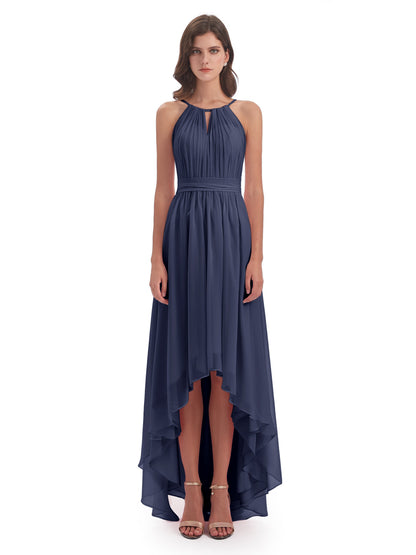 Oaklee Asymmetrical High Low Halter Chiffon Bridesmaid Dresses