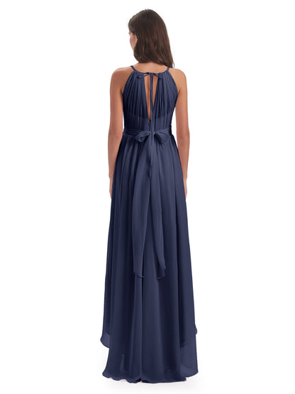 Oaklee Asymmetrical High Low Halter Chiffon Bridesmaid Dresses
