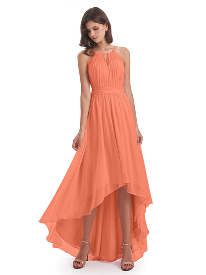 Oaklee Asymmetrical High Low Halter Chiffon Bridesmaid Dresses