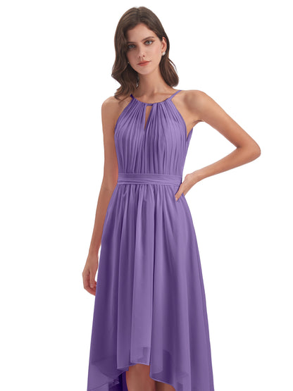 Oaklee Asymmetrical High Low Halter Chiffon Bridesmaid Dresses