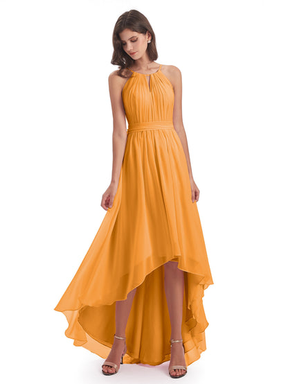 Oaklee Asymmetrical High Low Halter Chiffon Bridesmaid Dresses
