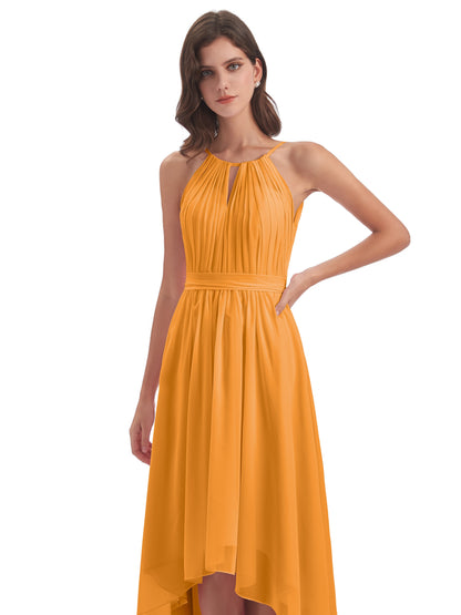 Oaklee Asymmetrical High Low Halter Chiffon Bridesmaid Dresses