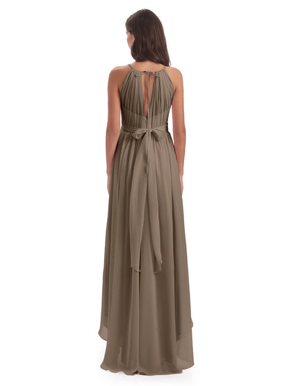 Oaklee Asymmetrical High Low Halter Chiffon Bridesmaid Dresses