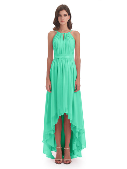 Oaklee Asymmetrical High Low Halter Chiffon Bridesmaid Dresses