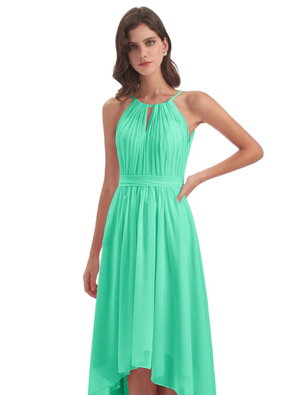 Oaklee Asymmetrical High Low Halter Chiffon Bridesmaid Dresses