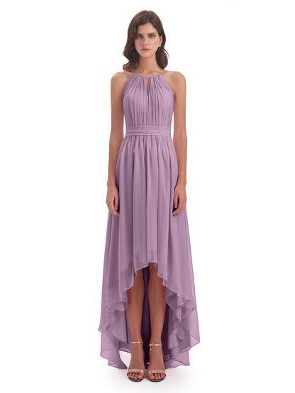 Oaklee Asymmetrical High Low Halter Chiffon Bridesmaid Dresses