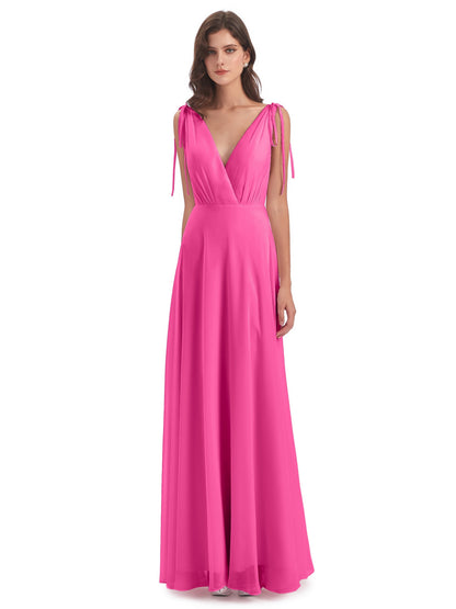Reagan Floor Length V-neck Chiffon Bridesmaid Dresses