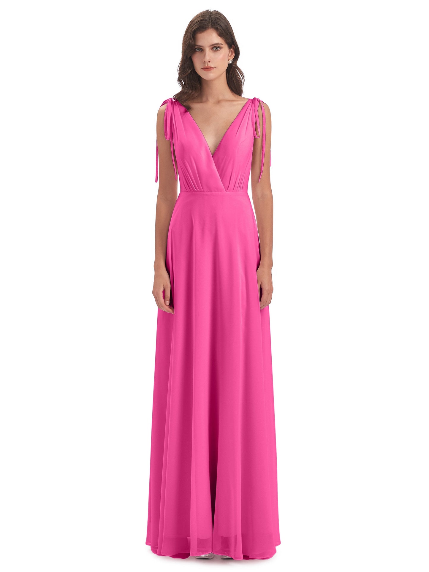 Reagan Floor Length V-neck Chiffon Bridesmaid Dresses