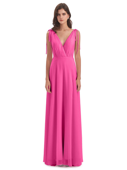 Reagan Floor Length V-neck Chiffon Bridesmaid Dresses