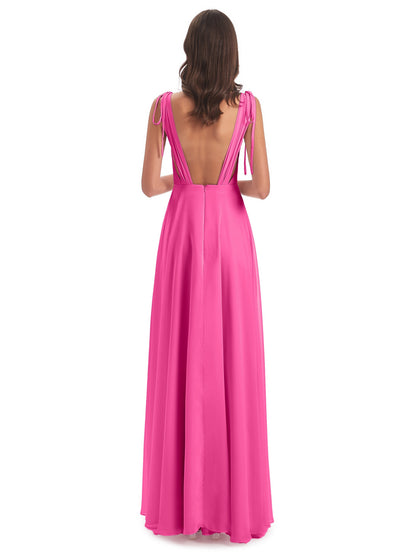 Reagan Floor Length V-neck Chiffon Bridesmaid Dresses