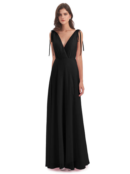 Reagan Floor Length V-neck Chiffon Bridesmaid Dresses