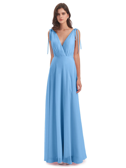 Reagan Floor Length V-neck Chiffon Bridesmaid Dresses
