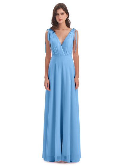 Reagan Floor Length V-neck Chiffon Bridesmaid Dresses