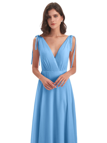 Reagan Floor Length V-neck Chiffon Bridesmaid Dresses