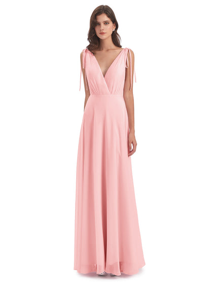 Reagan Floor Length V-neck Chiffon Bridesmaid Dresses