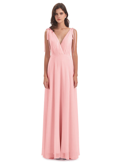 Reagan Floor Length V-neck Chiffon Bridesmaid Dresses