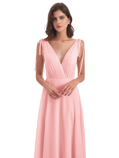 Reagan Floor Length V-neck Chiffon Bridesmaid Dresses