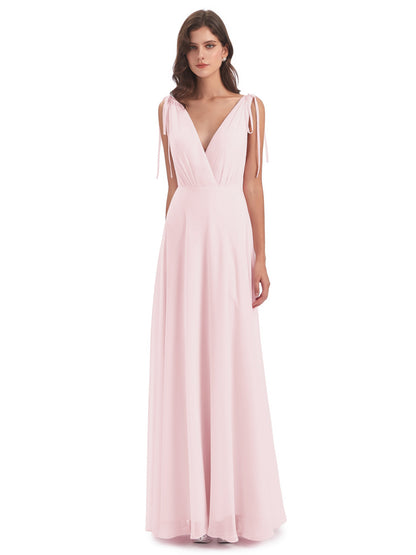 Reagan Floor Length V-neck Chiffon Bridesmaid Dresses