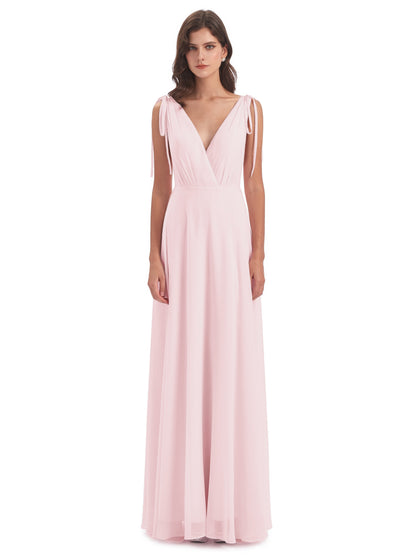 Reagan Floor Length V-neck Chiffon Bridesmaid Dresses