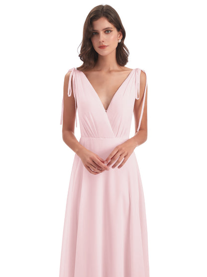 Reagan Floor Length V-neck Chiffon Bridesmaid Dresses