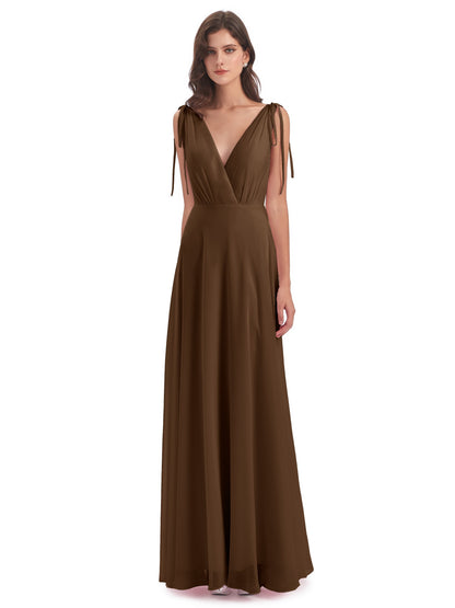 Reagan Floor Length V-neck Chiffon Bridesmaid Dresses