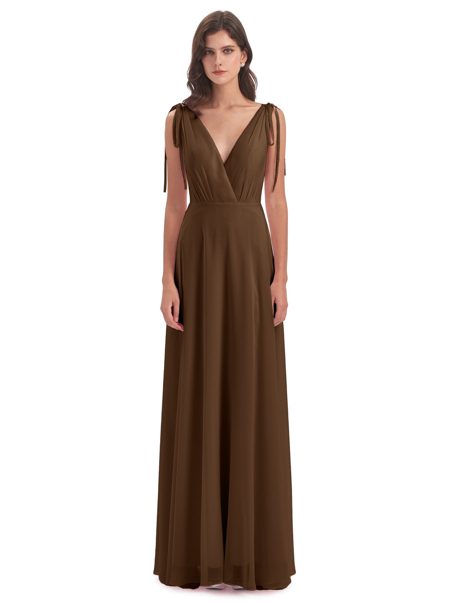 Reagan Floor Length V-neck Chiffon Bridesmaid Dresses