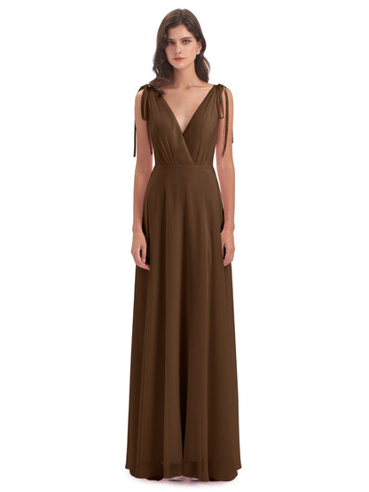 Reagan Floor Length V-neck Chiffon Bridesmaid Dresses