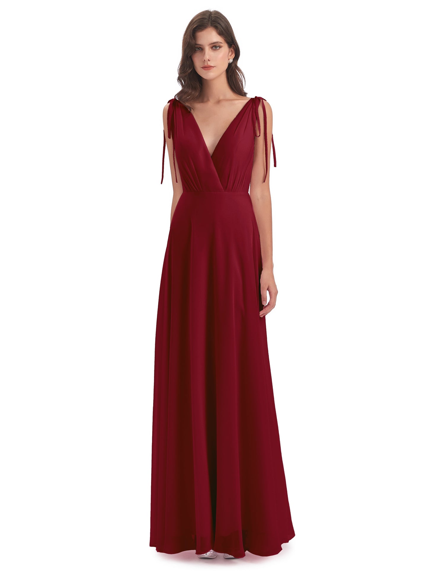 Reagan Floor Length V-neck Chiffon Bridesmaid Dresses