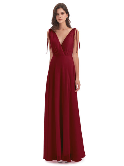 Reagan Floor Length V-neck Chiffon Bridesmaid Dresses