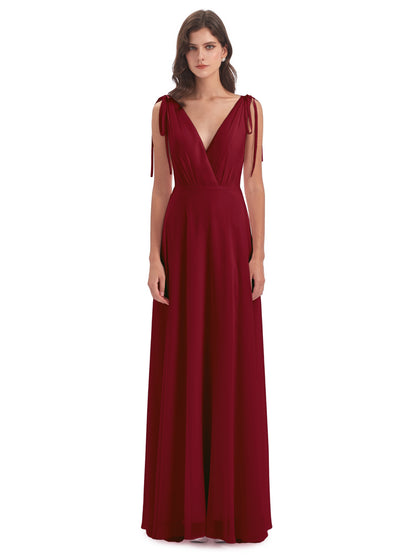 Reagan Floor Length V-neck Chiffon Bridesmaid Dresses
