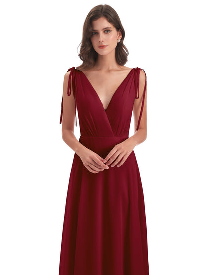 Reagan Floor Length V-neck Chiffon Bridesmaid Dresses