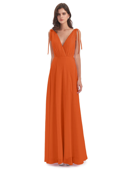 Reagan Floor Length V-neck Chiffon Bridesmaid Dresses
